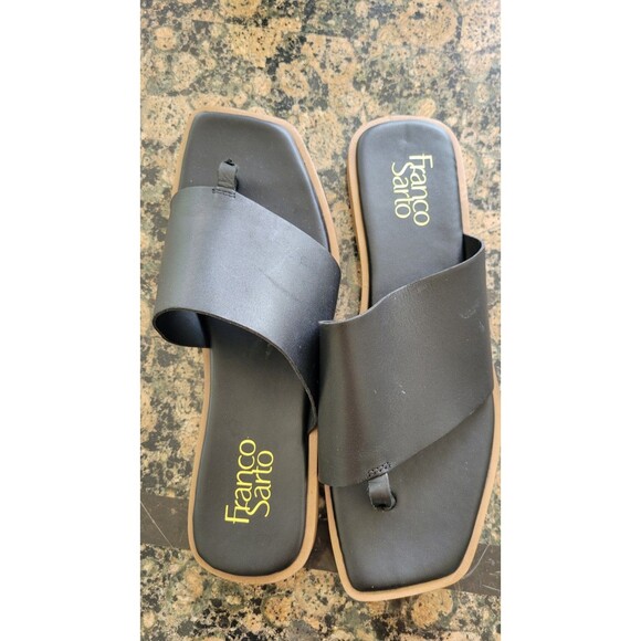 Franco Sarto Black Leather Thong Sandals Square Toe Womens Size 8.5M - Picture 1 of 8